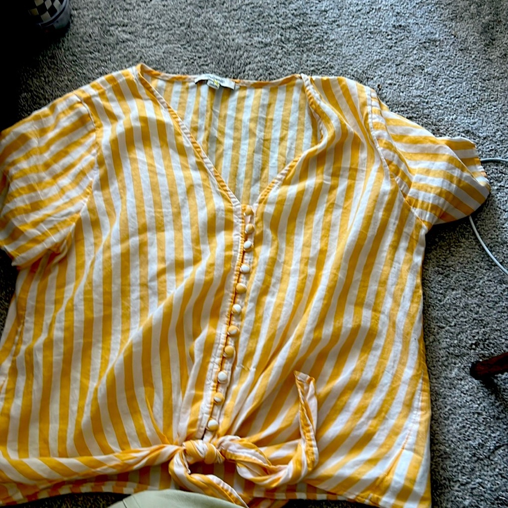 Madewell yellow and white Crop top size small
